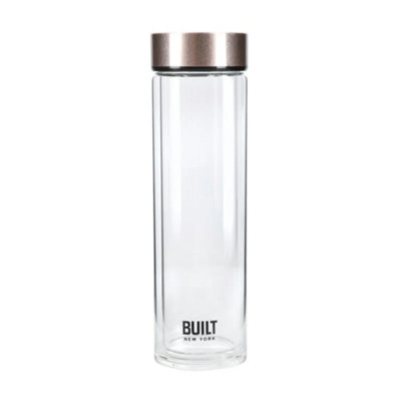 Image of BUILT New York Tiempo Glass Drinks Bottle, Rose Gold, 450ml Rose Gold unisex