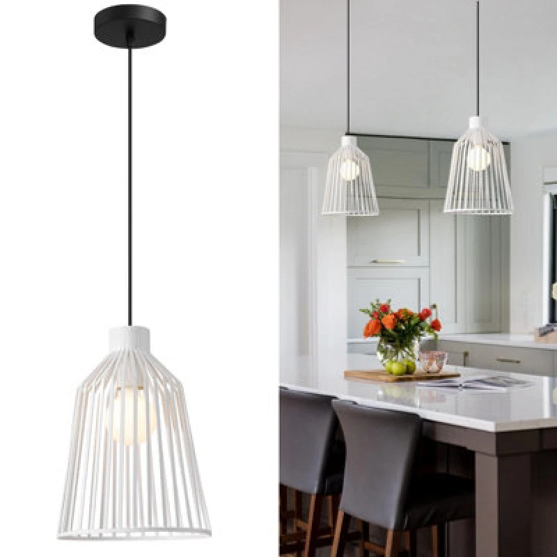 Image of Harper Living Pendant Ceiling Light, Pendant Light With Cage Shade, E27 Cap Type, Vintage Hanging Lights, White