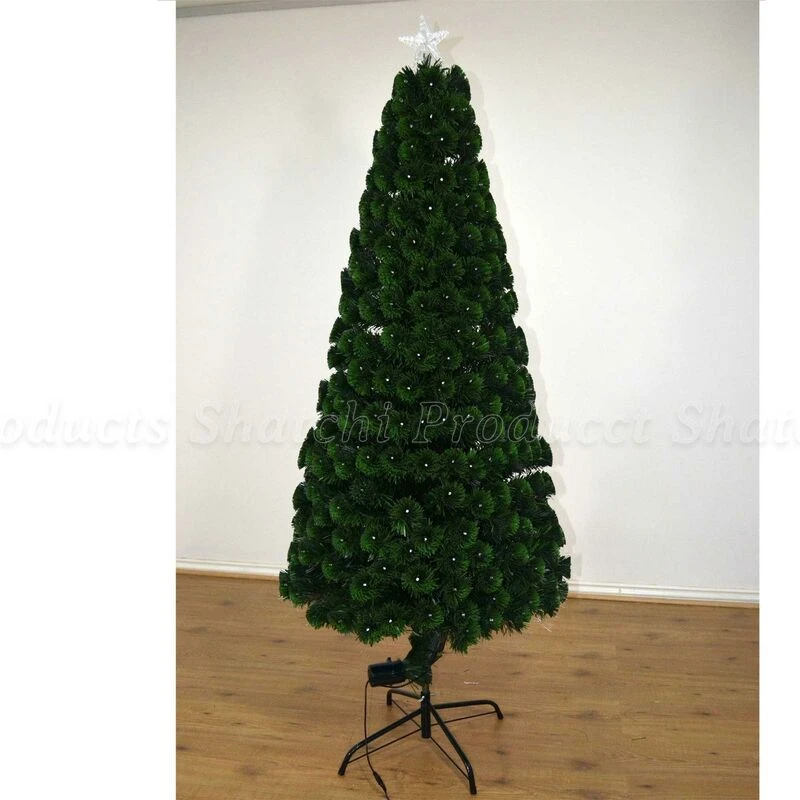 Image of Shatchi 5ft 150cm LED Fibre Optic Christmas Tree Multi Colour Changing with Various Effects Xmas Decoration, Green Green