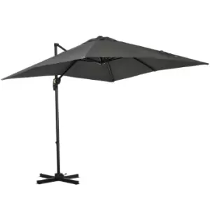 image of Outsunny 2.5 x 2.5m Patio Offset Parasol Cantilever Umbrella Sun Shade Canopy Shelter 360° Rotation with Crank Handle and Cross Base, Grey