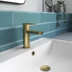 image of Nuie Arvan Mono Basin Mixer With Push Button Waste - Brushed Brass