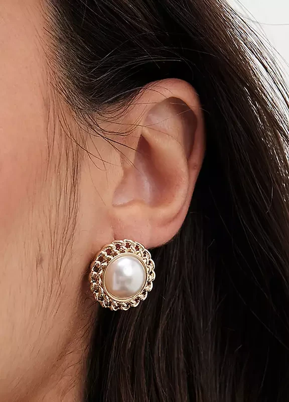 Image of Jon Richard Gold Plated Chain And Pearl Stud Earrings Jewellery Sets One Size Gold 70533010000