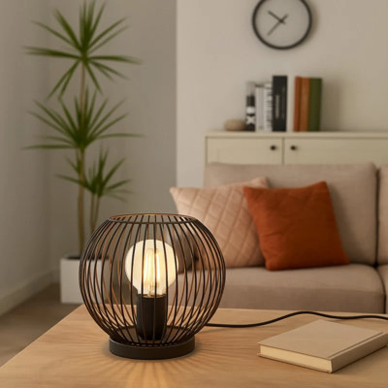 Image of Eglo Almanzora Black & Copper Wire Modern Steel Table Lamp