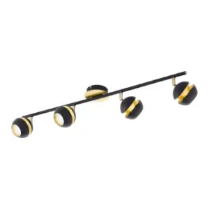 Image of Flush 4 Spot Ceiling Light Colour Black Gold Shade & Back Plate Bulb GU10 4x3.3W