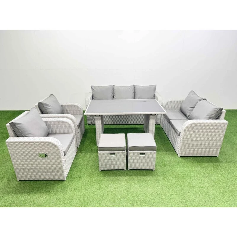 Image of Fimous 9 Seater Garden Furniture Set 2 Small Stools Light Grey Light Grey Unisex