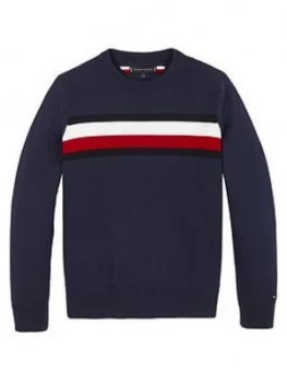 Image of Tommy Hilfiger Boys Flag Knitted Jumper - Navy, Size Age: 7 Years