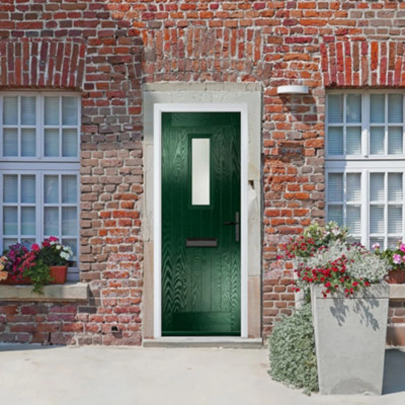 Image of Lacerta Composite Door Sunningdale Green 890mm X 2090mm Open In Left Hand Obs Glass 10 Year Guarantee - Free Delivery & Smart Lock