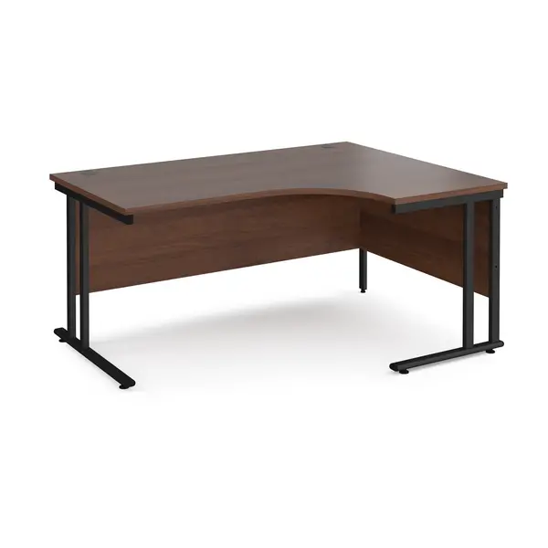 image of Maestro 25 Right Hand Ergonomic Desk with Black Frame and Walnut Top - 1600mm