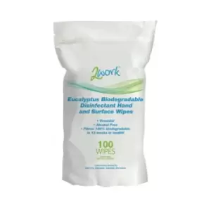 image of 2Work Biodegradable Eucalyptus Hand/Surface Disinfectant Wipes (Pack of 100) 2W09161