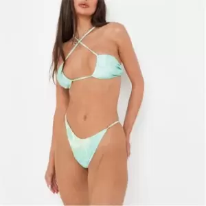 Missguided Tie Dye Cross Over Bikini Top and High Leg Bottom Bikini Set - Green