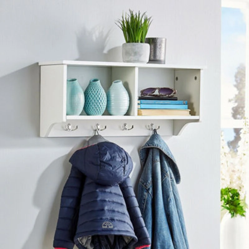 Image of Home Source Polar Coat Hook Storage Shelf Unit White