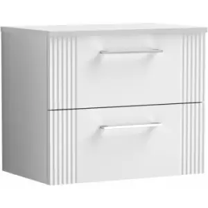 image of Nuie Deco Wall Hung 2-Drawer Vanity Unit with Worktop 600mm Wide - Satin White