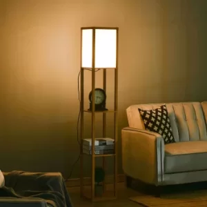 Image of Floor Lamp with 3 Shelves, Beech