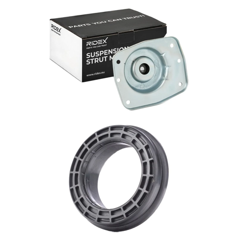 Image of RIDEX 1180S0377 Top strut mount Front Axle, with fastening material Elastomer Suspension Strut Support Bearing (1180)