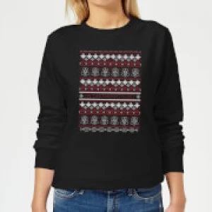 Image of Star Wars On The Naughty List Pattern Womens Christmas Sweatshirt - Black
