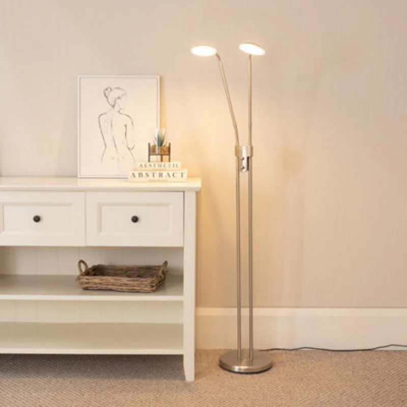 Image of ValueLights Beata Integrated LED 2 Way Floor Lamp Silver