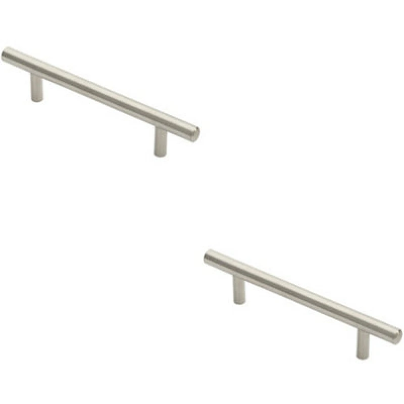 Image of Loops 2x Round T Bar Pull Handle 146 x 10mm 96mm Fixing Centres Stainless Steel Metallics unisex