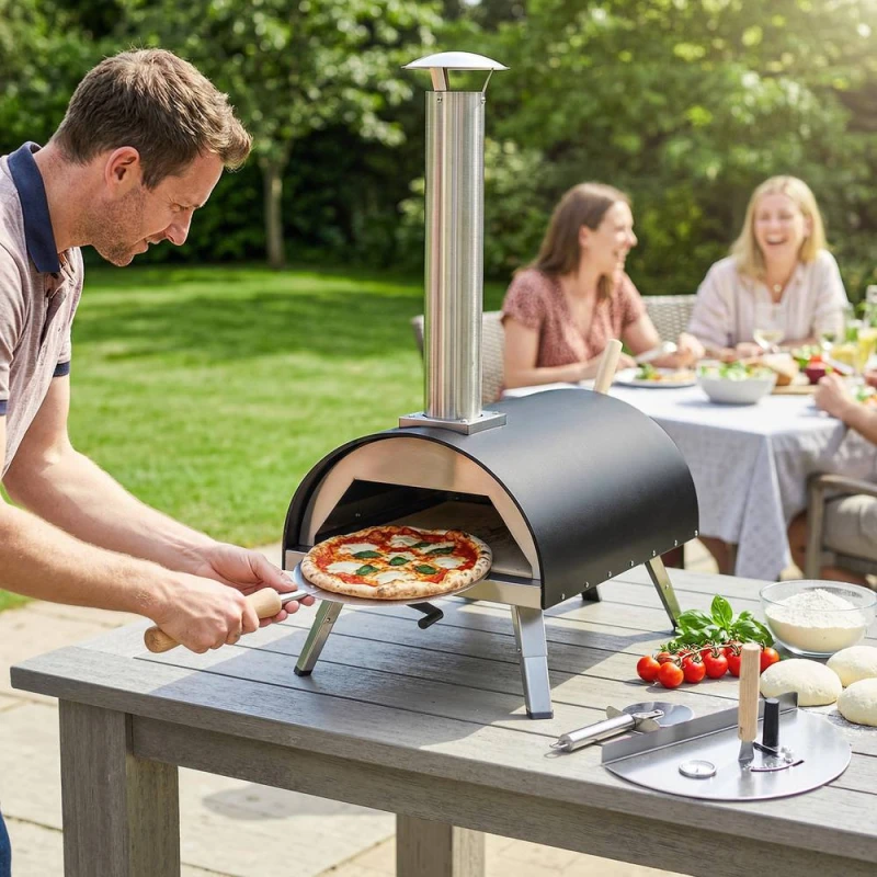Image of OUTSUNNY Outdoor Pizza Oven Portable w/ 12" Rotating Stone in Black Unisex