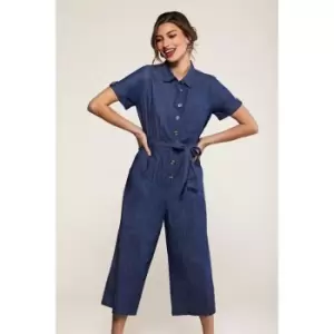 image of Yumi Denim Button Jumpsuit In Blue - Blue