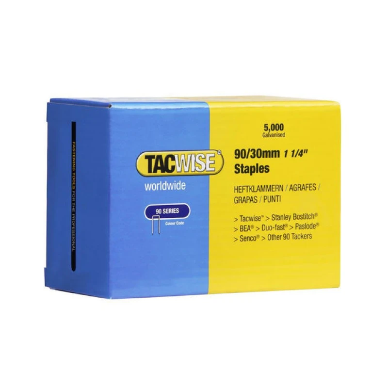 Image of Tacwise Tacwise 0309 Type 90/30mm Galvanised Narrow Crown Staples, x 5000