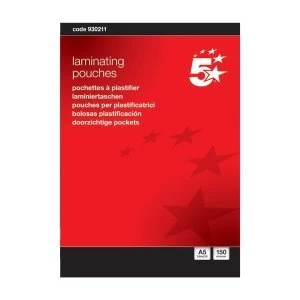 Image of 5 Star Office Laminating Pouches 150 micron for A5 Gloss Pack 100