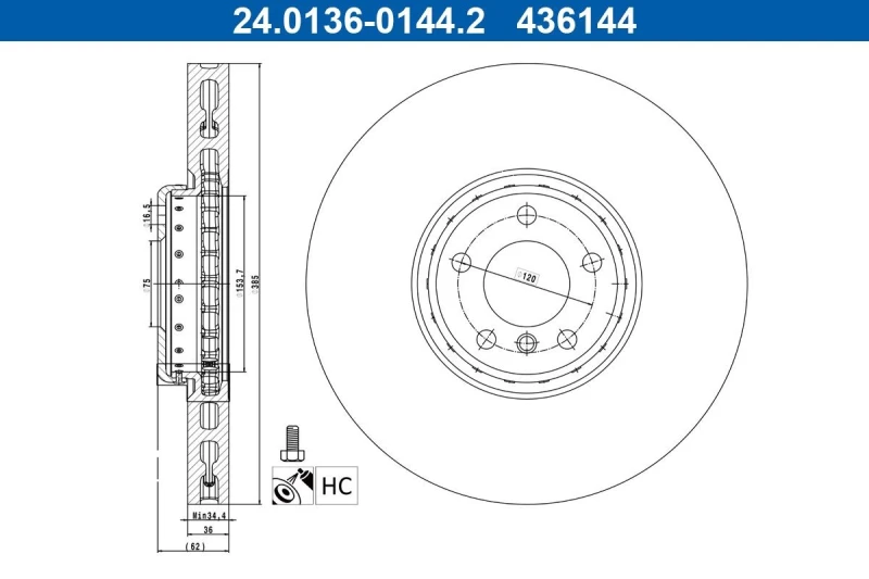 Image of Brake disc ATE 24.0136-0144.2
