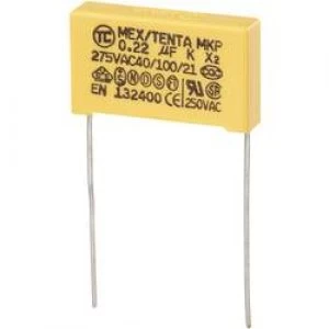 image of MKP X2 suppression capacitor Radial lead 0.22 uF 275 V AC 10 22.5mm L x W x H 26.5 x 6 x 15mm MKP X2