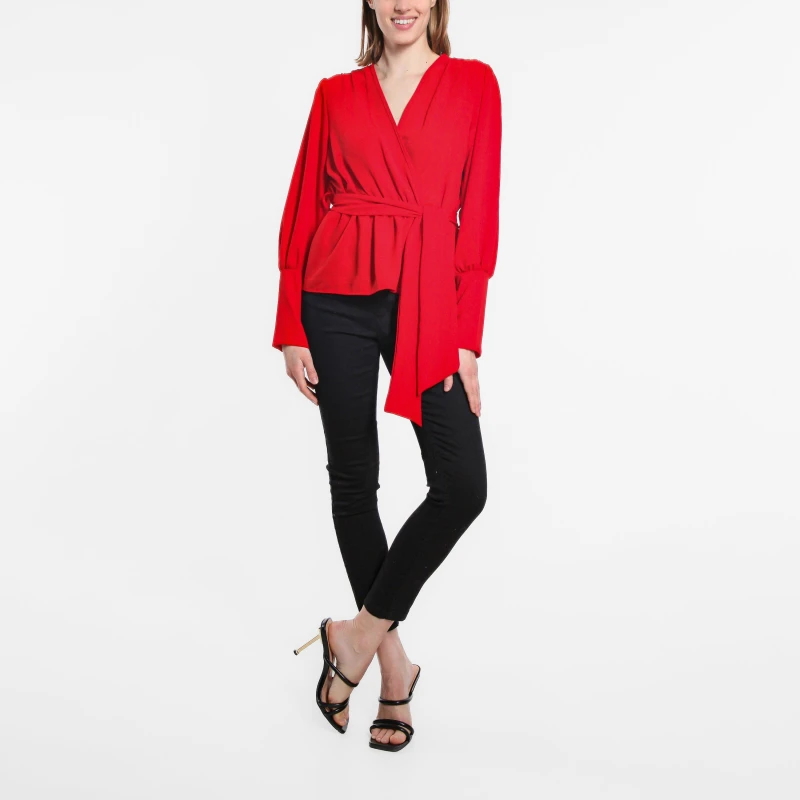 Image of Be You Peplum Wrap Top Womens - Red Red 10