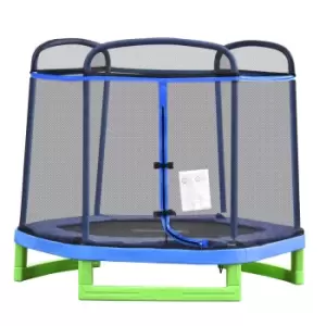 image of Jouet Kids 215cm Trampoline with Security Enclosure - Blue/Green/Black