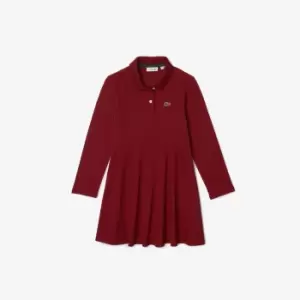 Image of Girls' Lacoste Polo Collar Pique Dress Size 10 yrs Bordeaux