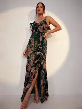 Image of Boohoo Floral Strappy Frill Detail Maxi Dress - Emerald, Green, Size 12, Women