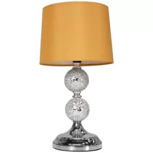 image of Minisun - Mosaic Crackle Glass Ball Table Lamp Chrome Fabric Shade - Mustard - No Bulb