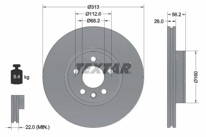 Image of Brake disc TEXTAR 92109905