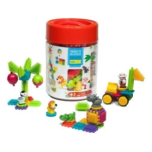 image of Seek'O Jungle Barrel with 5 Characters Building Blocks (100 Pieces)