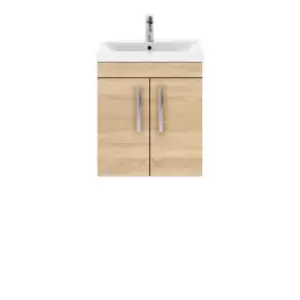 image of Nuie Athena 500 Wall Hung 2-door Vanity & Mid-edge Basin - Natural Oak