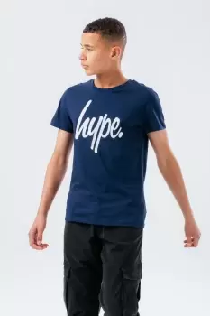 HYPE UNISEX KIDS NAVY SCRIPT T-SHIRT