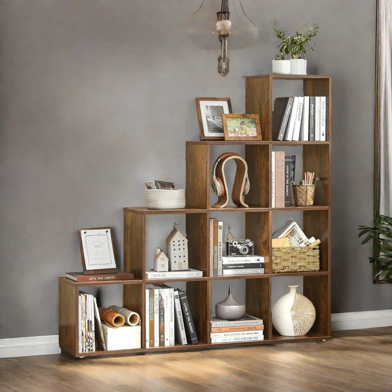 Image of Rafaelo Mobilia Industrial Stepped Cube Storage Unit Rustic Brown in Dark Brown Dark Brown Unisex