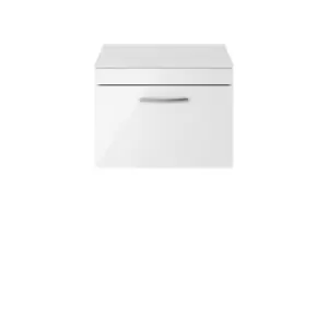 image of Nuie Athena 600 Wall Hung Single Drawer Vanity & Worktop - Gloss White