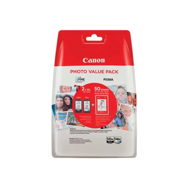 Image of Canon PG-545XL/CL-546XL Inkjet Cartridge + Glossy Photo Paper Value Pack Black/Colour 8286B011 8286B011