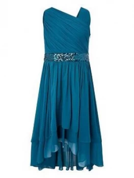 Monsoon Girls Abigail One Shoulder Prom Dress - Teal, Size 9 Years, Women