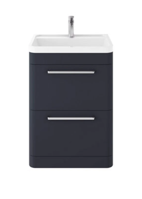 Image of Hudson Reed Solar Floor Standing 2 Door Vanity Unit With Polymarble Basin, Durable Modern Vanity Unit In Indigo Blue, 600mm