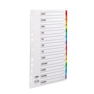 Image of Concord A4 Commercial Index January December Multipunched Mylar Reinforced Multicolour Tabs 160gsm White