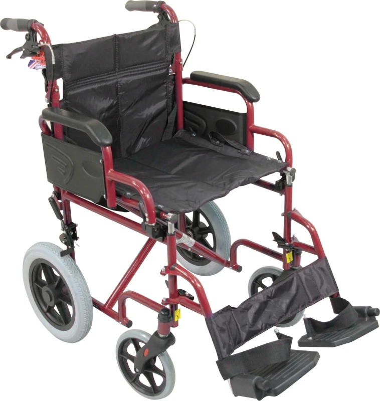 Image of Aidapt Deluxe Attendant Propelled Steel Wheelchair Red Red