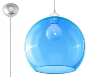 Image of Ball 1 Light Glass Dome Ceiling Pendant Blue, Chrome, E27