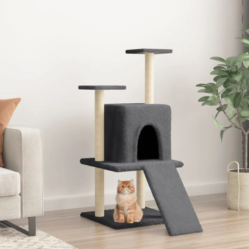 Image of vidaXL Cat Tree w/ Sisal Scratching Posts Dark Grey 110cm, Grey 172039