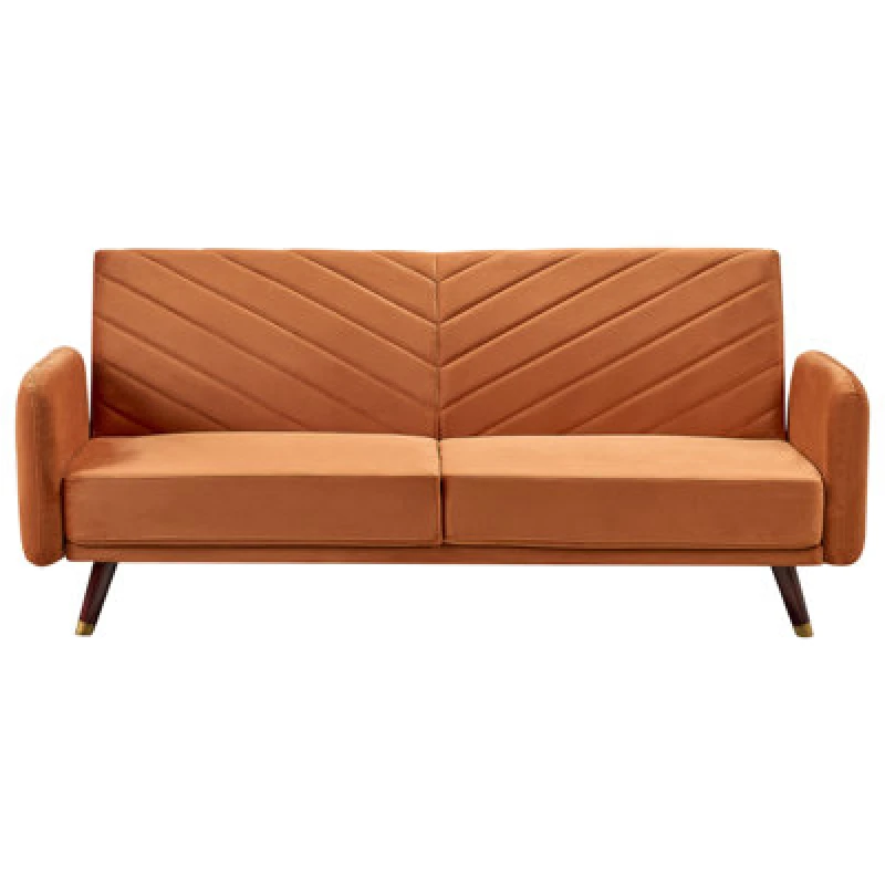 Image of Beliani Sofa Bed 3 Seater Senja Velvet Orange