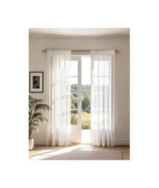 Image of New Edge Blinds Sheer Slot Top Voile Curtains in White Size: 140cm width x 229cm drop White Unisex 140cm width x 229cm drop