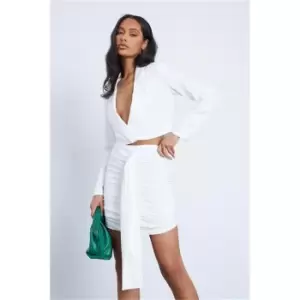 image of I Saw It First White Ruched Drap Front Mini Skirt - White