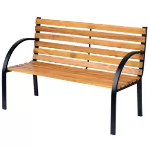 image of 2 Seater Garden Bench Metal Wooden Slatted Seat Backrest Patio Chair - Outsunny