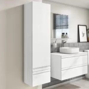 image of White Wood Effect Wall Mounted Tall Bathroom Cabinet 400mm - Boston